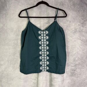 Old Navy Embroidered Tank Top Sz M Green Boho Festival Beachy Cami
